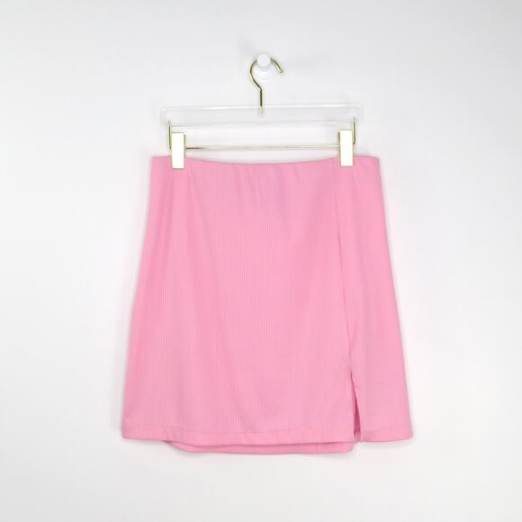 H&M Bubblegum Pink Ribbed Mini Skirt With Side Slit Y2k Medium Barbie - Picture 3 of 6